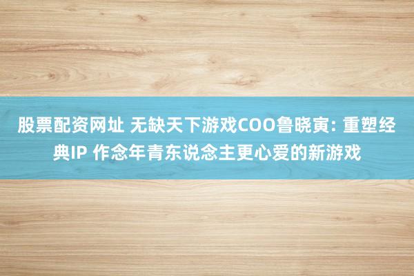 股票配资网址 无缺天下游戏COO鲁晓寅: 重塑经典IP 作念年青东说念主更心爱的新游戏