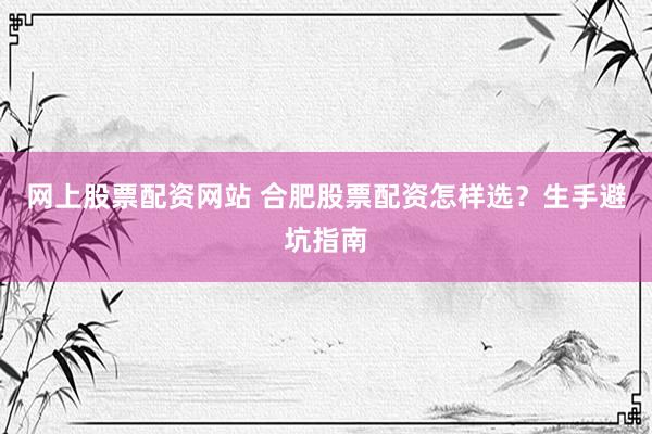 网上股票配资网站 合肥股票配资怎样选？生手避坑指南