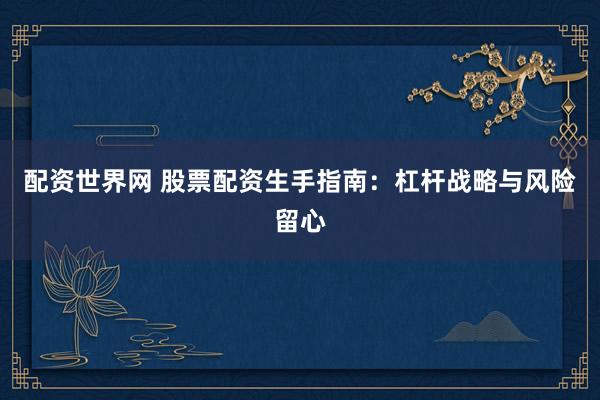 配资世界网 股票配资生手指南：杠杆战略与风险留心